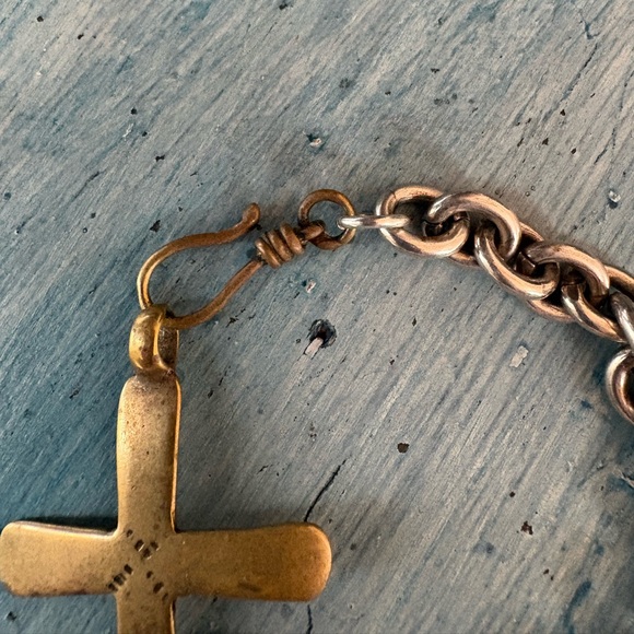 Brass Cross with Silver Link Bracelet - Picture 5 of 11